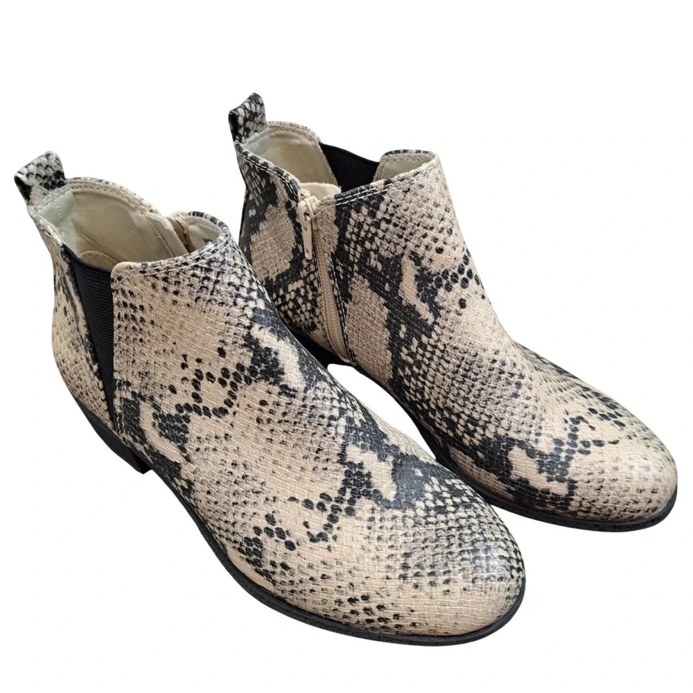 SO Hannosnake Womens‎ 7 Neutral Faux Snakeskin Ankle Booties Memory Foam Zip Up